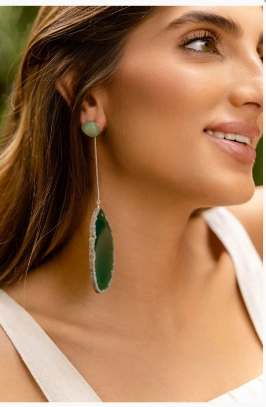 Araras Earring Silver - Green Agate