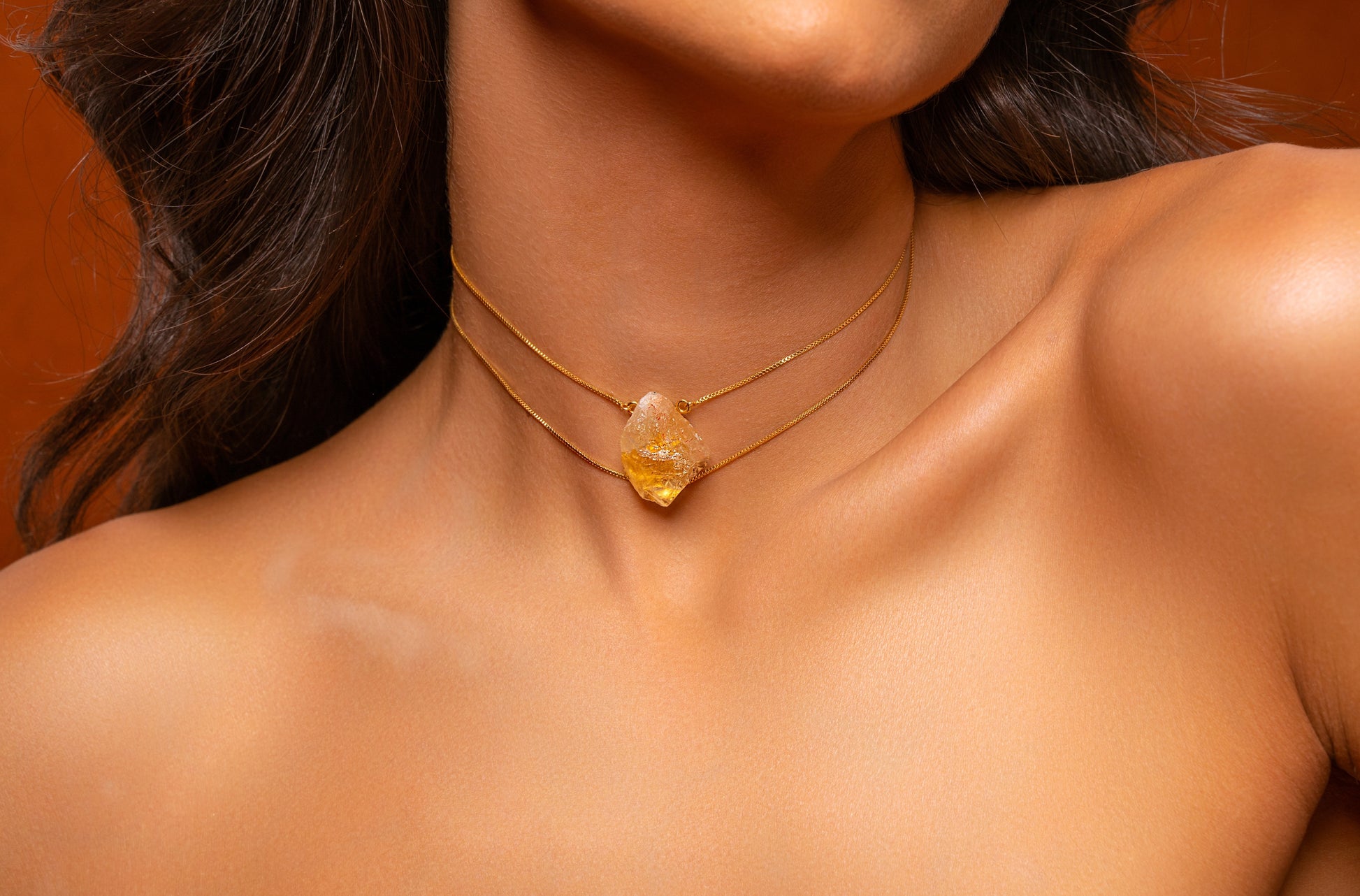 Golden Choker Necklace With Citrine Stone