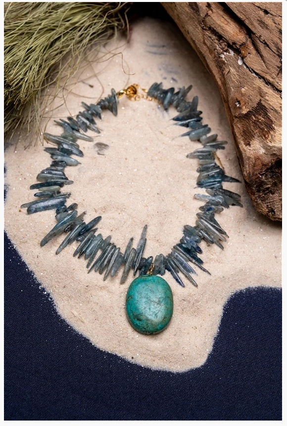 Water Necklace - Cyanite and Turquoise stone